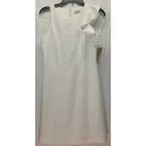 Kellywood Dress Small White Ruffle Shift Sleeve Aline Midi Business One Sleeve